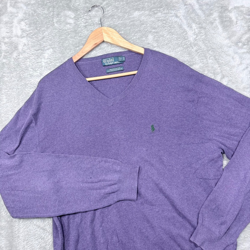 Polo Ralph Lauren Sweater Mens XL Purple V-Neck 100% Pima Cotton Pony Logo